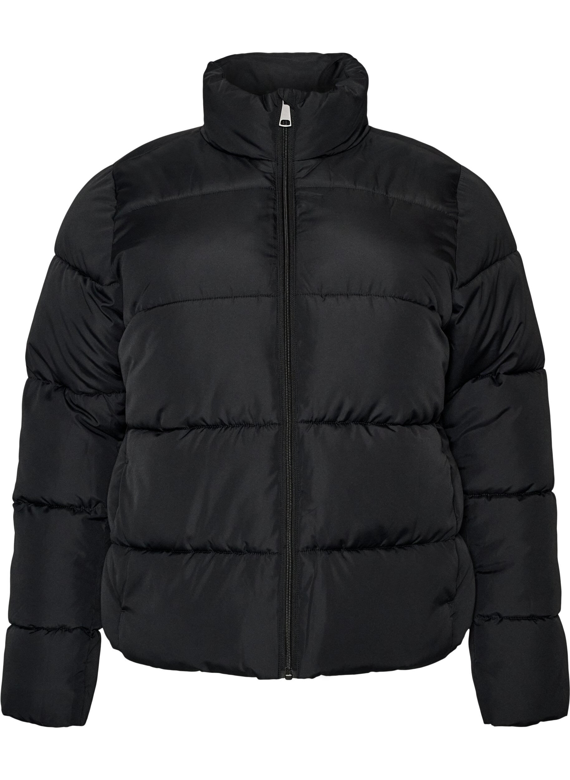 ZizziKort pufferjacka med h&ouml;g krage, Svart, Packshot image number 0