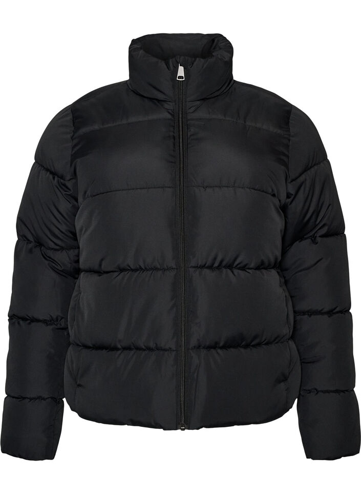 Kort pufferjacka med h&ouml;g krage, Svart, Packshot image number 0