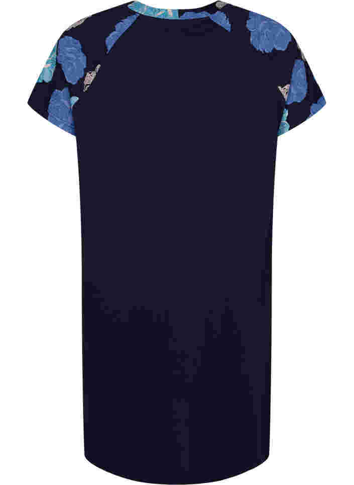 Kortärmat bomullsnattlinne med mönster, Blue Flower, Packshot image number 1