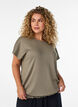 Blus i jersey med texturerade r&auml;nder och smock i nederkanten, Brun, Model image number 0