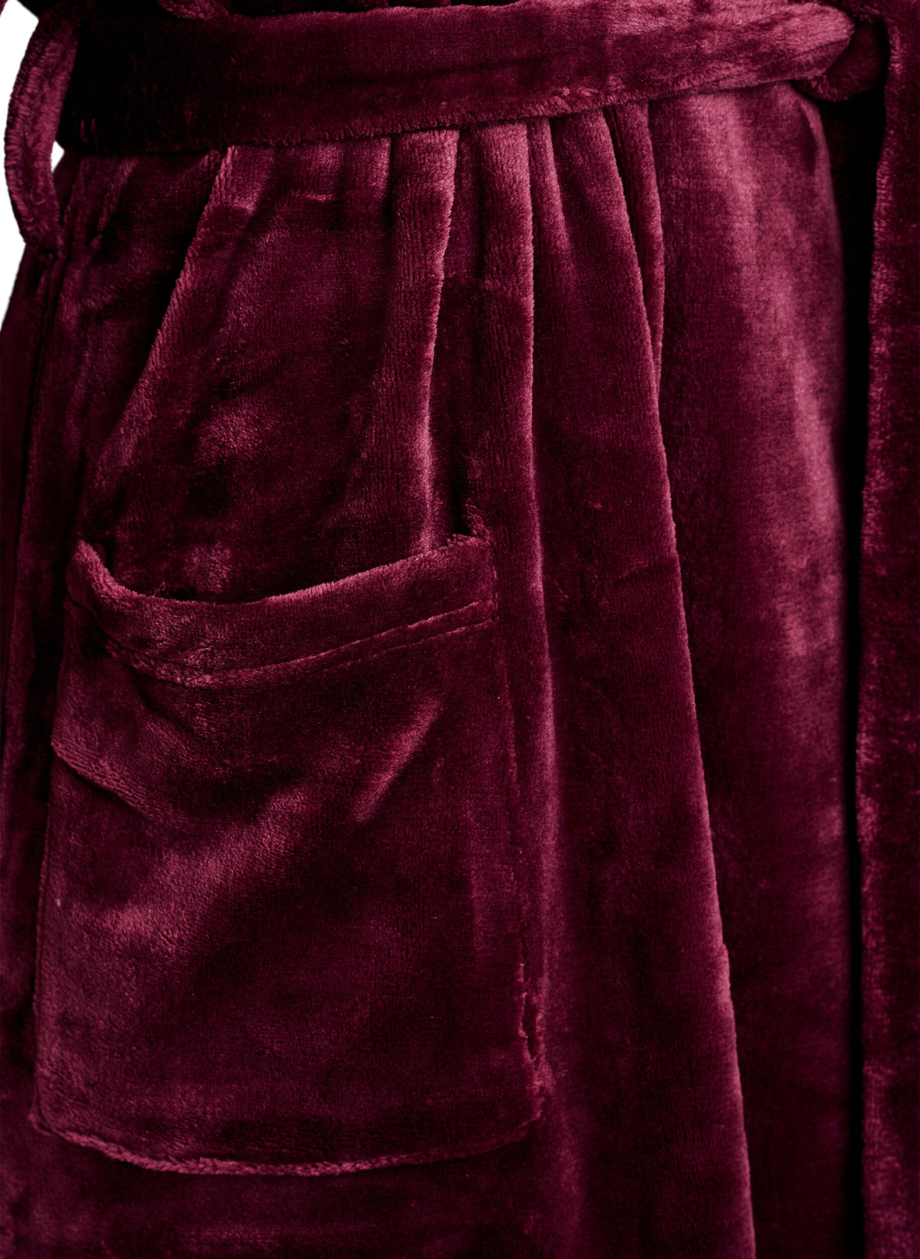 Zizzi Morgonrock i mjuk velour med fickor, M&ouml;rk Bordeaux, Packshot image number 3