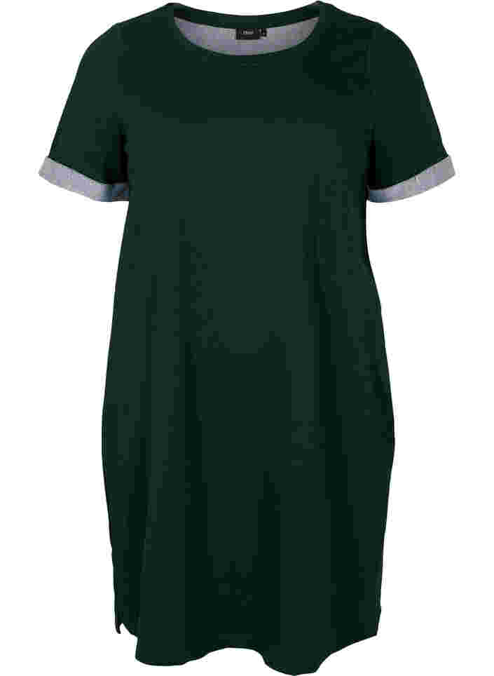 Sweatshirtklänning med korta ärmar och slits, Scarab, Packshot image number 0