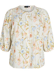 Skjortblus i linne och viskos med 3/4-&auml;rmar, Vanilla