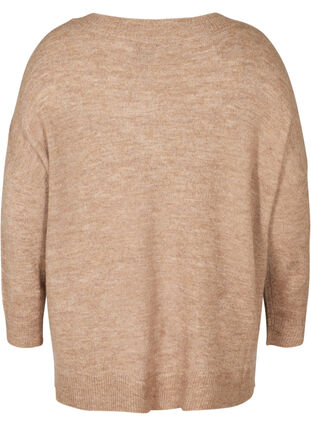 Melerad oversize stickad tröja med ull, Light Brown Mel. , Packshot image number 1