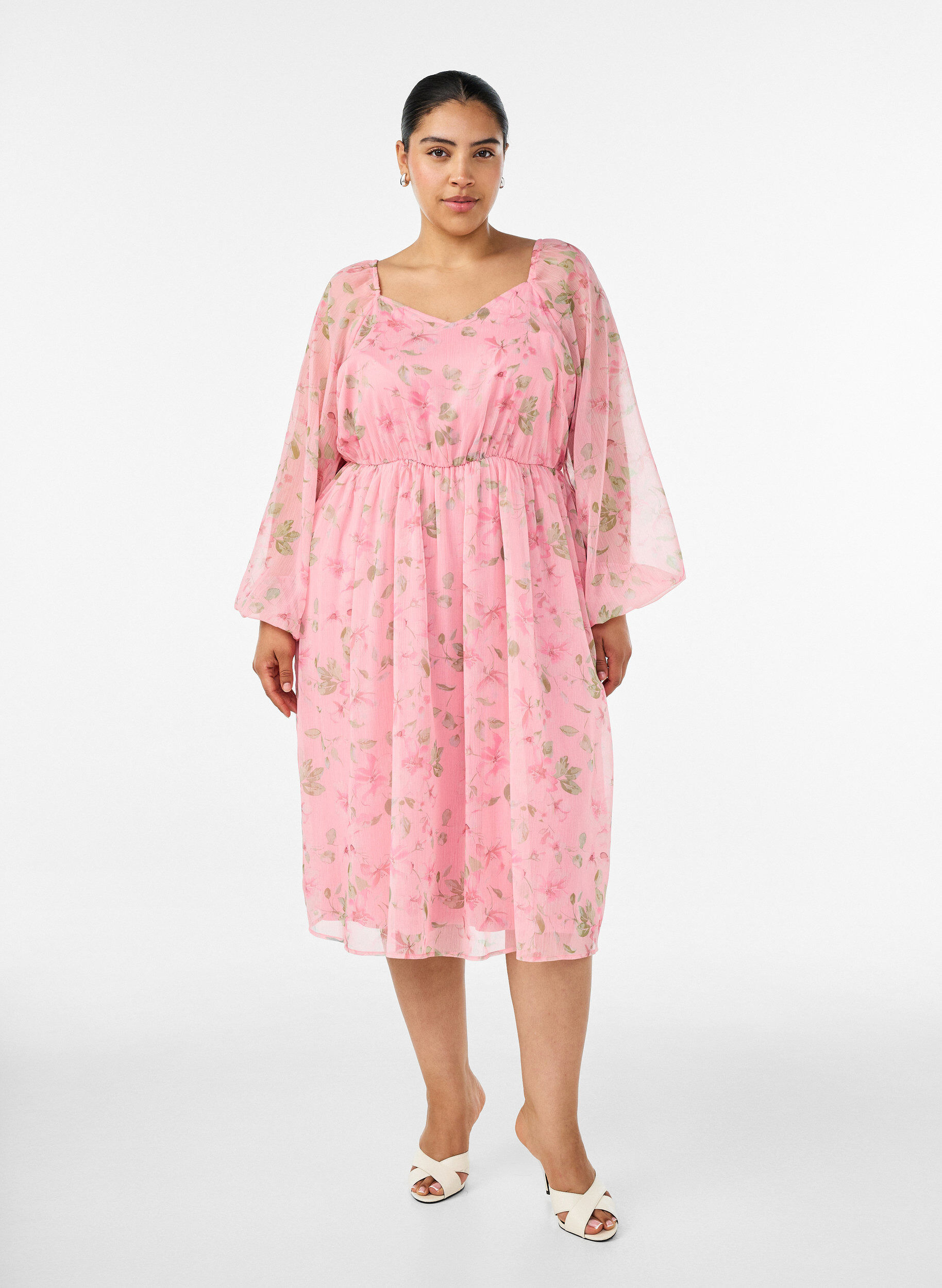 ZizziFestkl&auml;nning i chiffong med l&aring;nga &auml;rmar, Rosa, Model image number 0