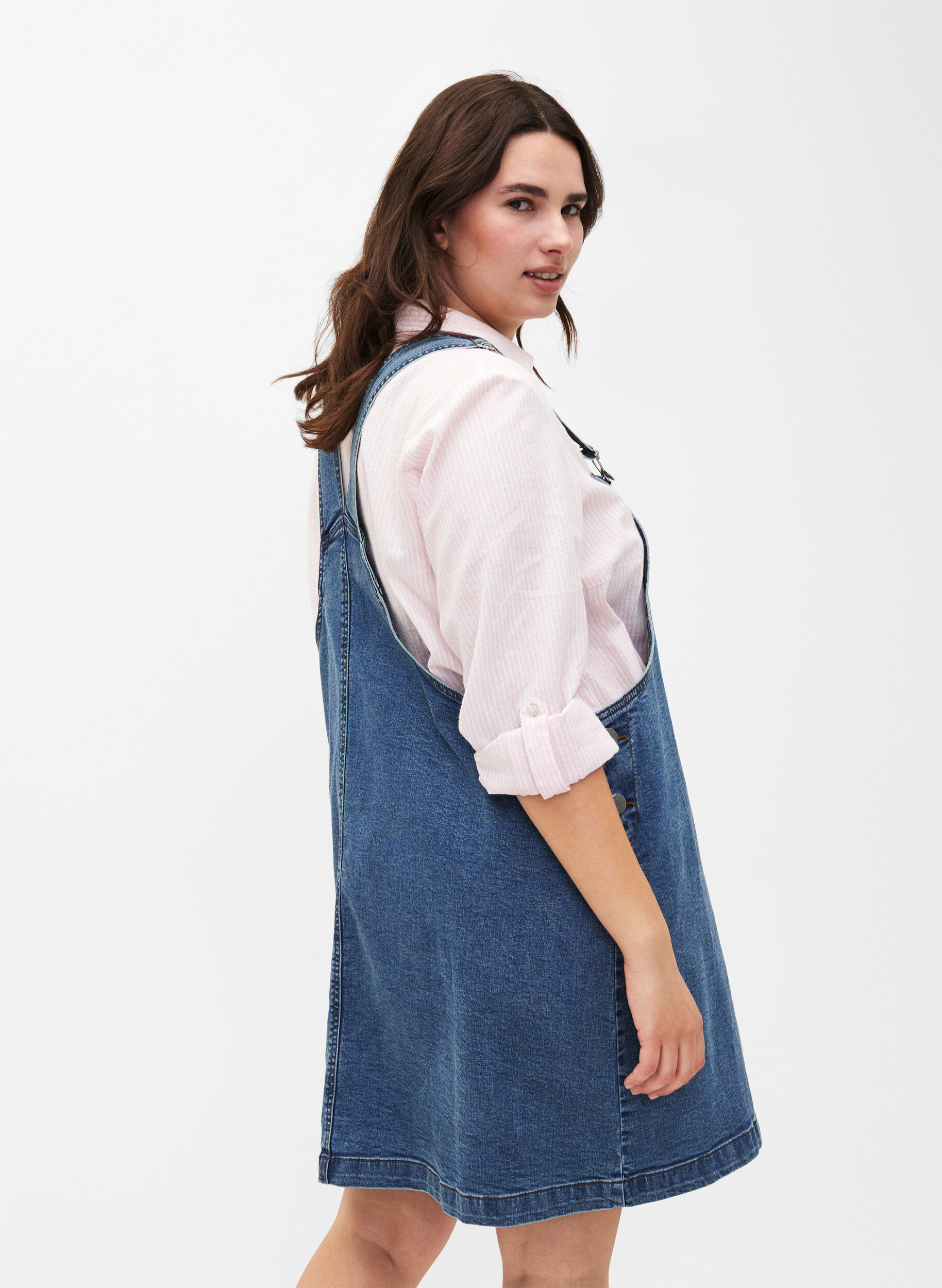 Zizzi Skjortblus med kn&auml;ppning i en blandning av bomull och linne, Rosebloom White, Model image number 1