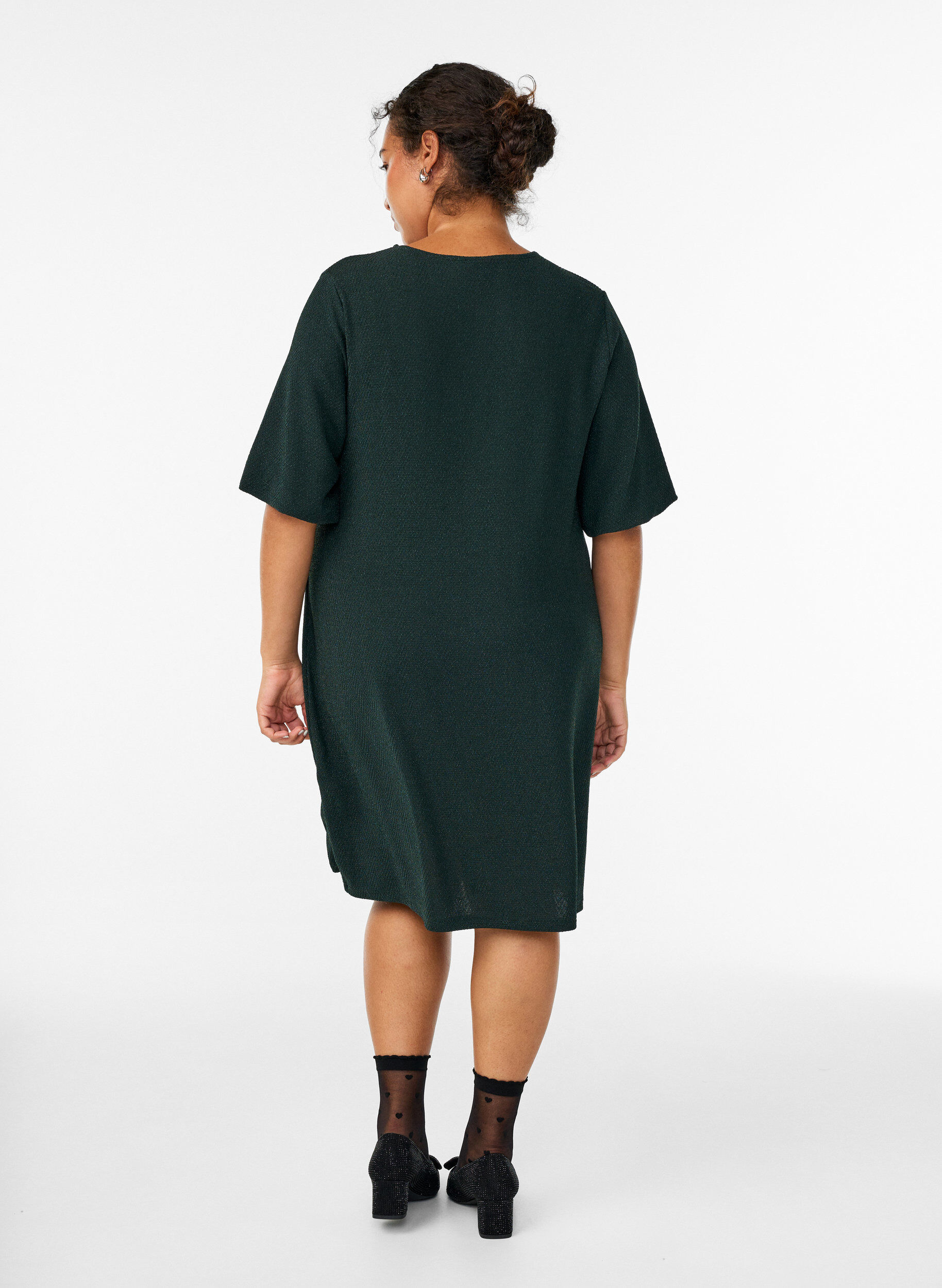 Zizzi Kort kl&auml;nning med glitterm&ouml;nster, Gr&ouml;n, Model image number 2