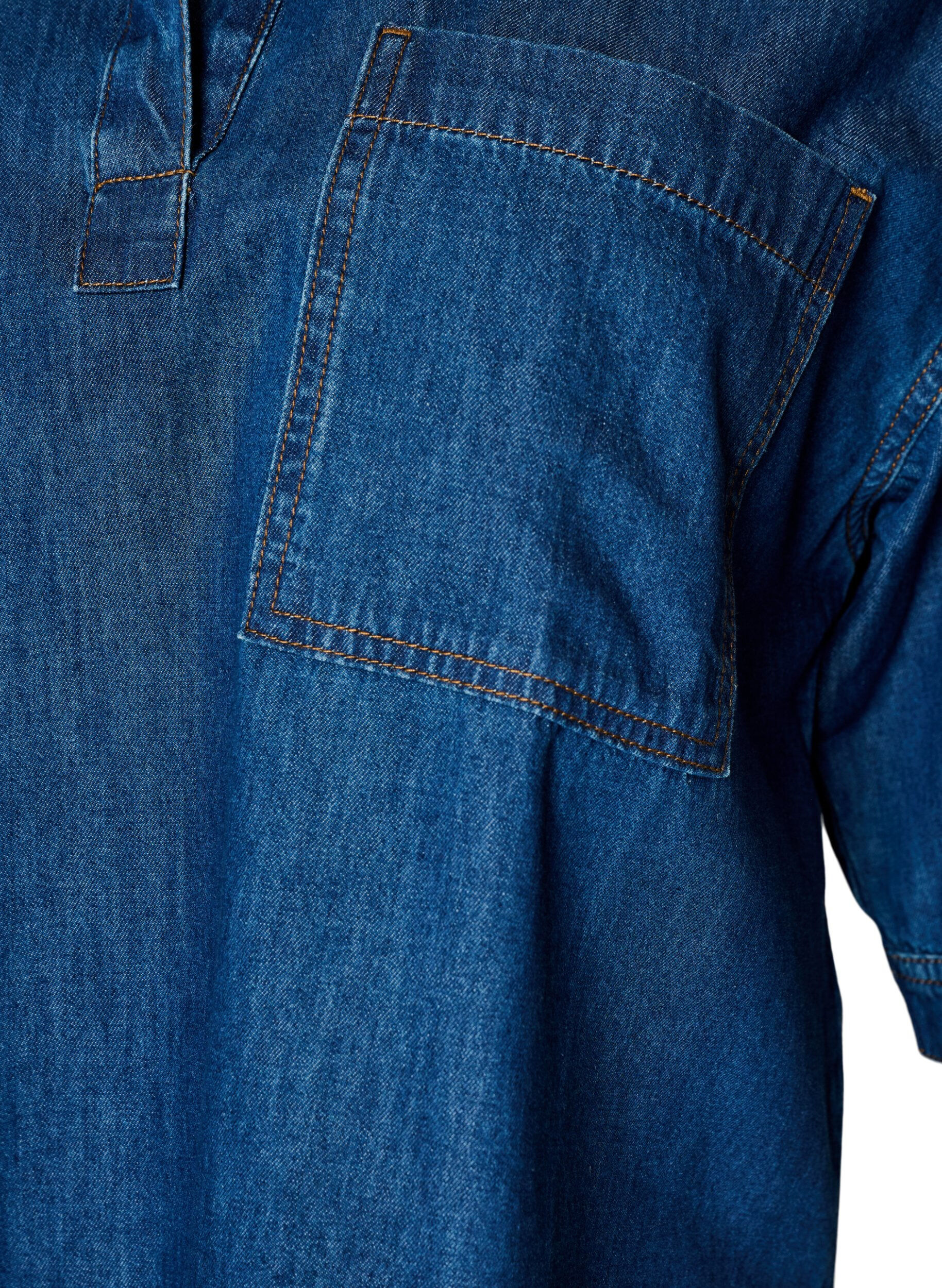 ZizziDenimblus med en br&ouml;stficka och armb&aring;gsl&aring;nga &auml;rmar, Bl&aring;, Packshot image number 2