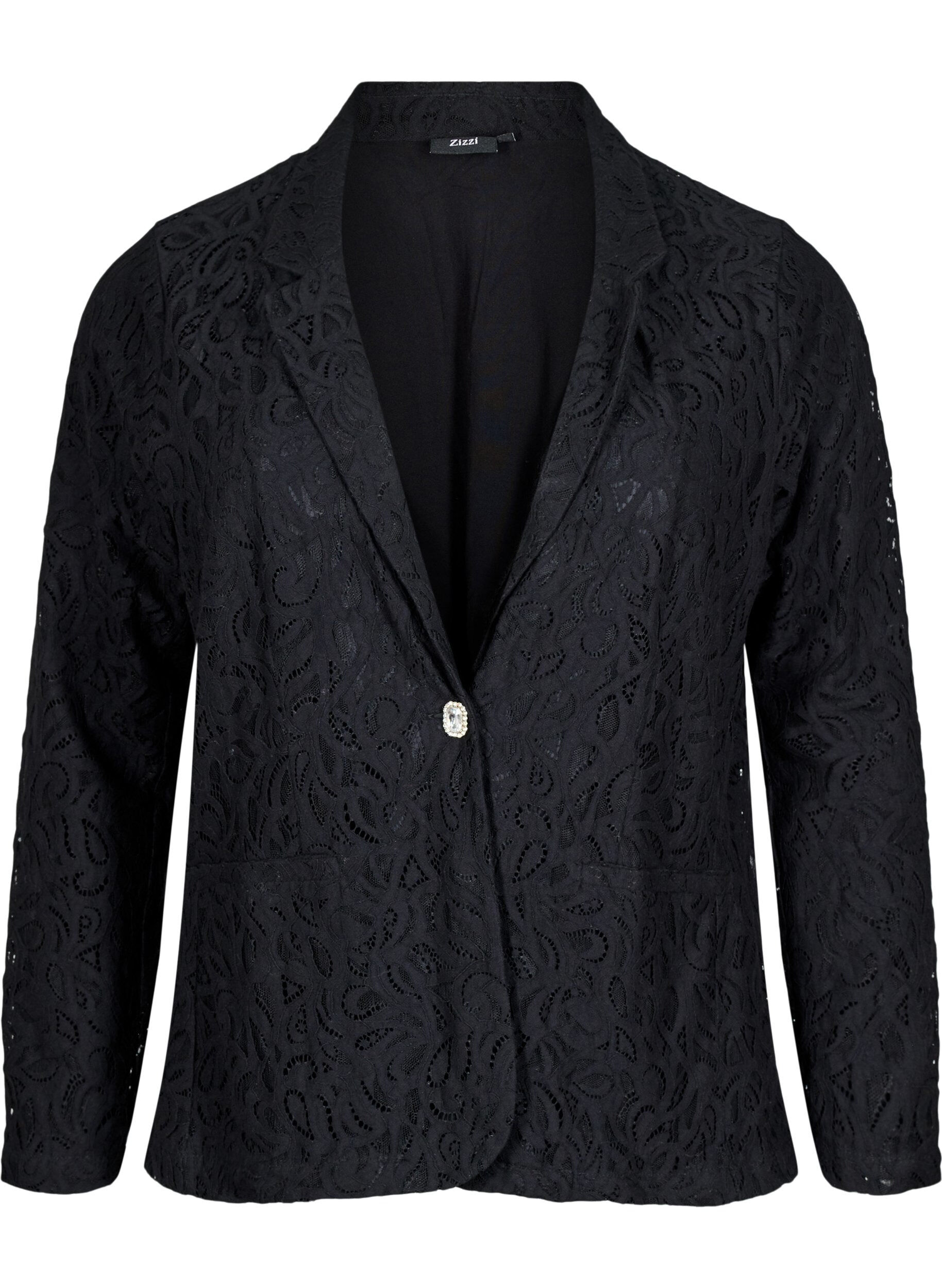 Zizzi Spetsblazer med fickor, Black, Packshot image number 0