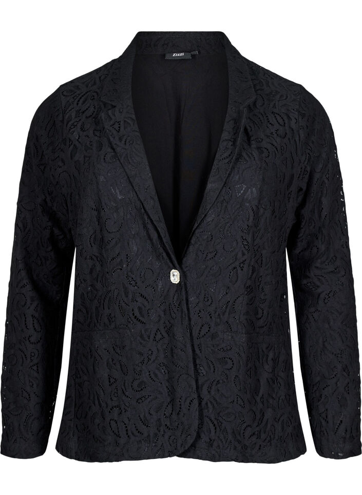 Spetsblazer med fickor, Black, Packshot image number 0
