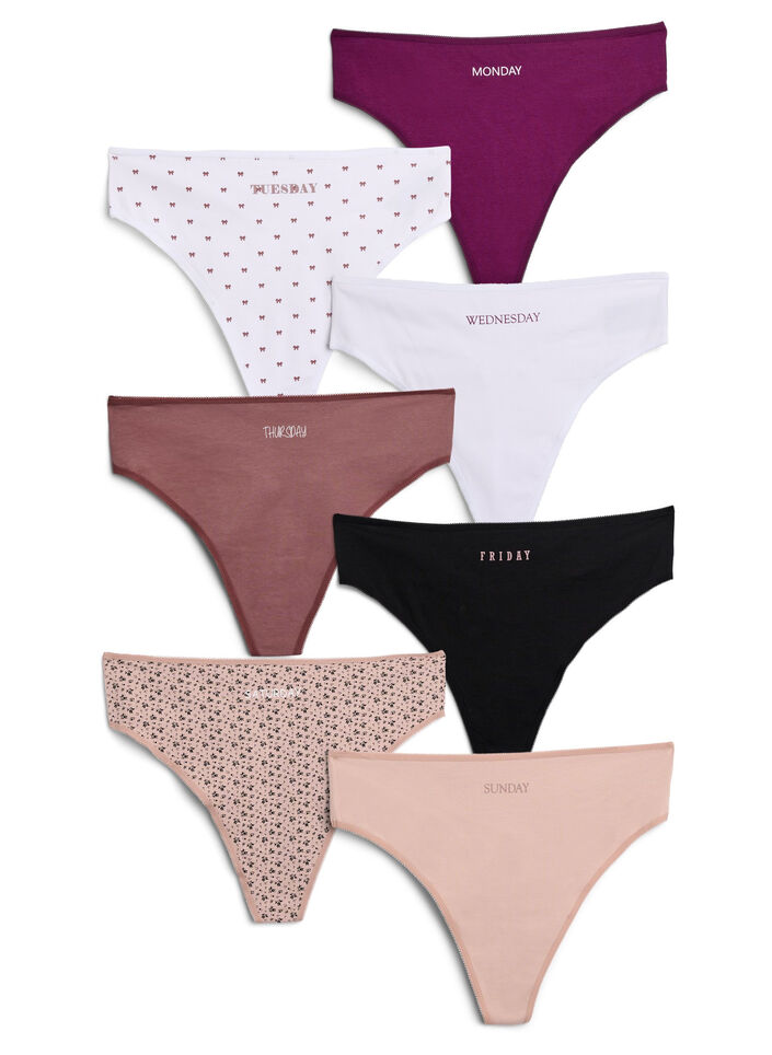 7-pack trosor i bomull med veckodagar i tryck, Rosa, Packshot image number 0