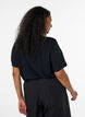 Blus med spetsinf&auml;llning och ballong&auml;rmar, Svart, Model image number 2