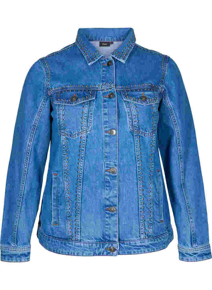 Jeansjacka med nitar, Blue denim, Packshot image number 0