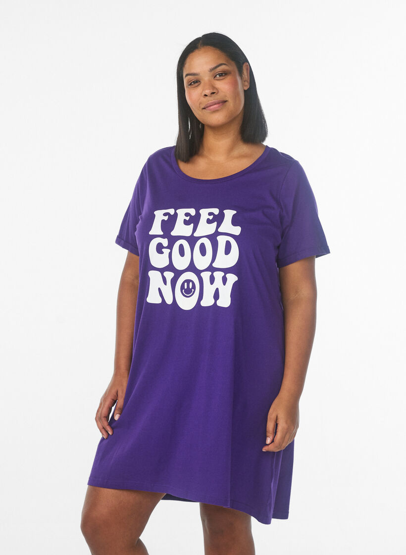 Kort&auml;rmat nattlinne i ekologisk bomull, Bl&aring;, Model image number 0