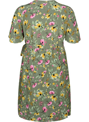 Gravidklänning i viskos och omlottmodell, Green Flower Print, Packshot image number 1