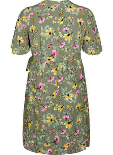 Gravidklänning i viskos och omlottmodell, Green Flower Print, Packshot image number 1