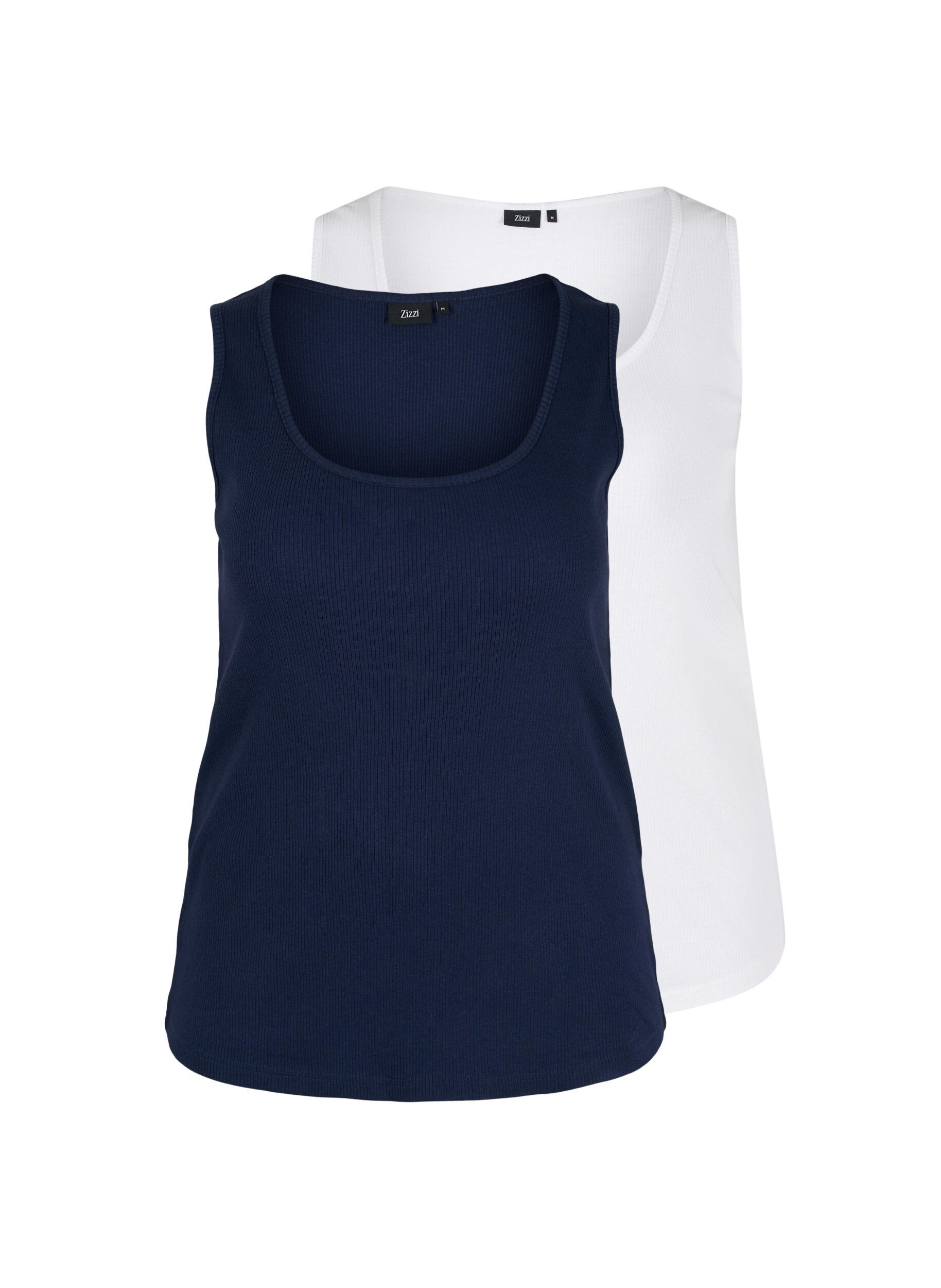 Zizzi 2-pack ribbad bas-tanktop , Navy B/B White, Packshot image number 0
