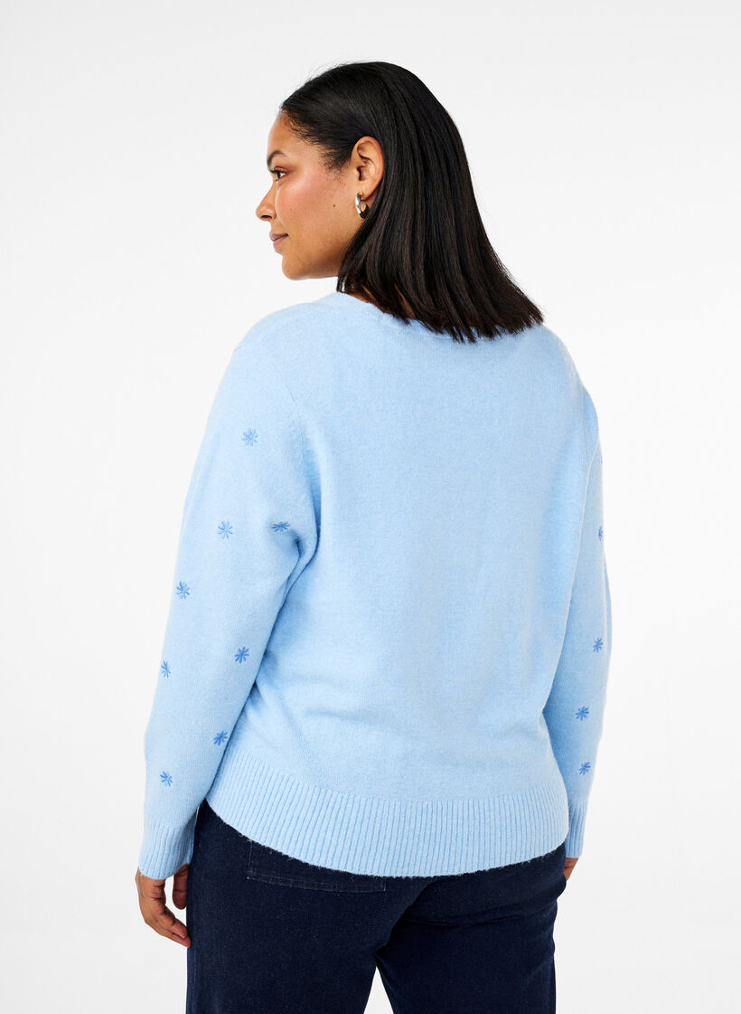 Stickad kofta med knytdetaljer och broderi, Cashmere Blue Comb, Model image number 1