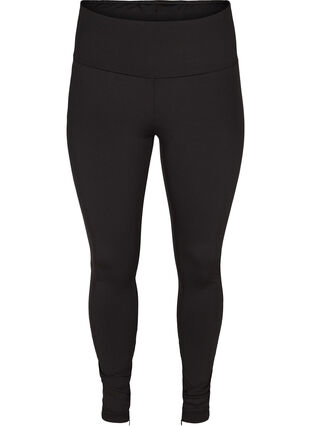 Enfärgade leggings med dragkedja, Black, Packshot image number 0
