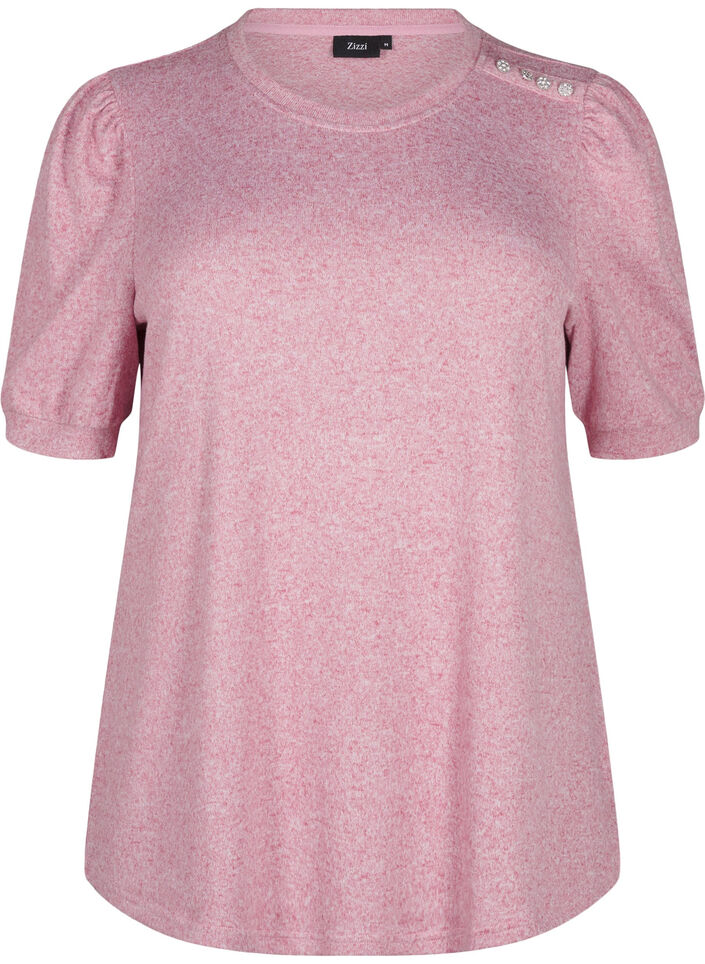 Blus med knappdetalj och korta puffrmar - Rd - Strl. M - Zizzi