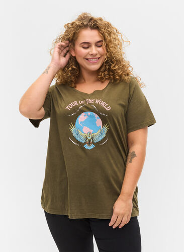 Kortärmad t-shirt i bomull  med tryck, Ivy Green Wash, Model image number 0
