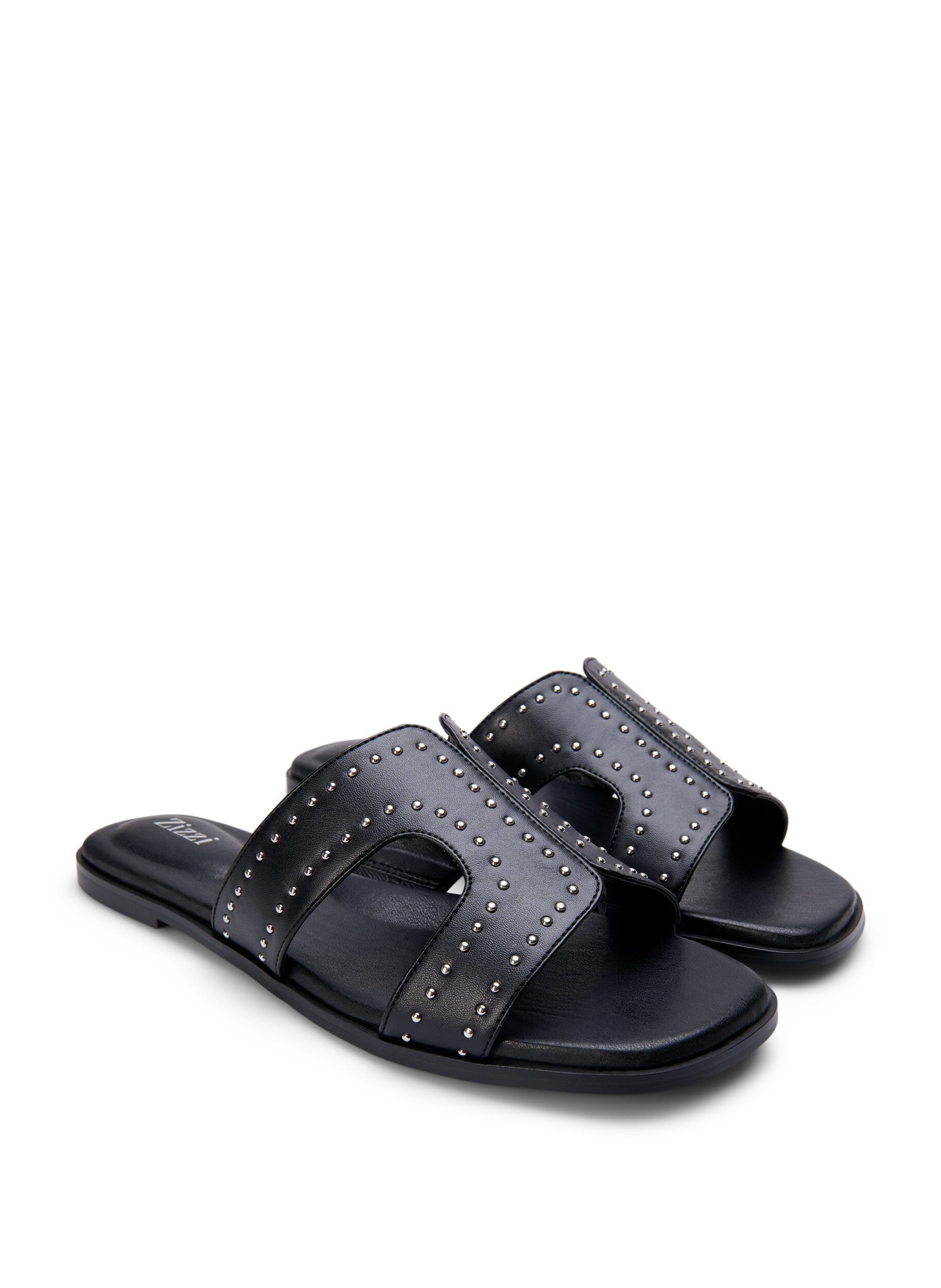 Zizzi Wide fit - Platta sandaler med nitar, Svart, Packshot image number 1