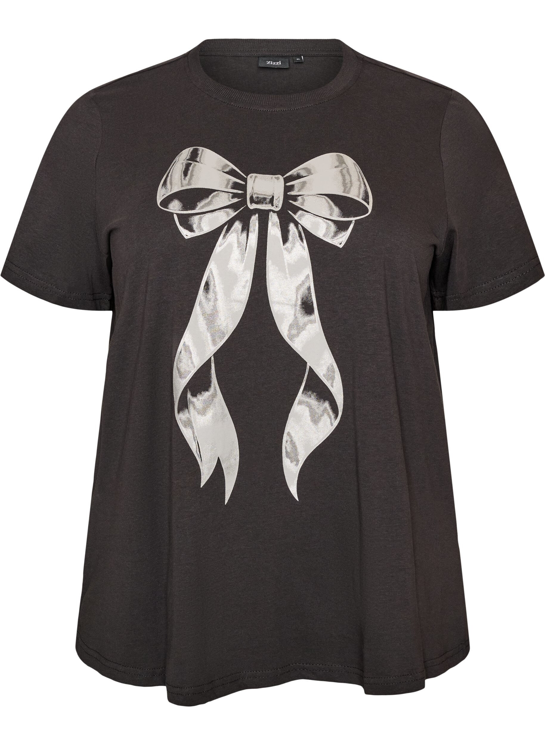 ZizziT-shirt i bomull med tryck framtill, Gr&aring;, Packshot image number 0