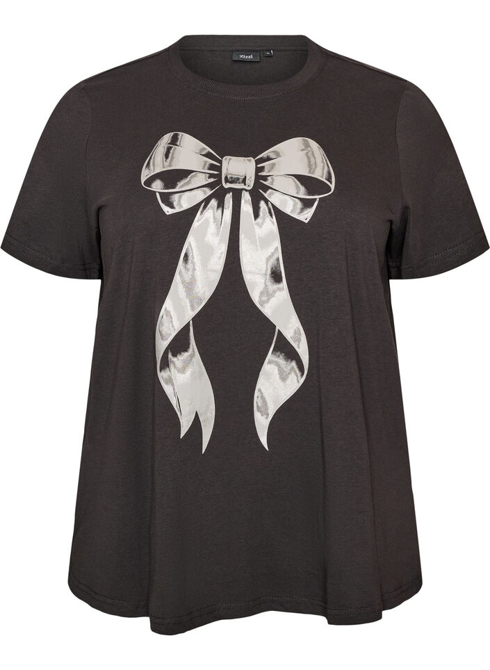 T-shirt i bomull med tryck framtill, Gr&aring;, Packshot image number 0