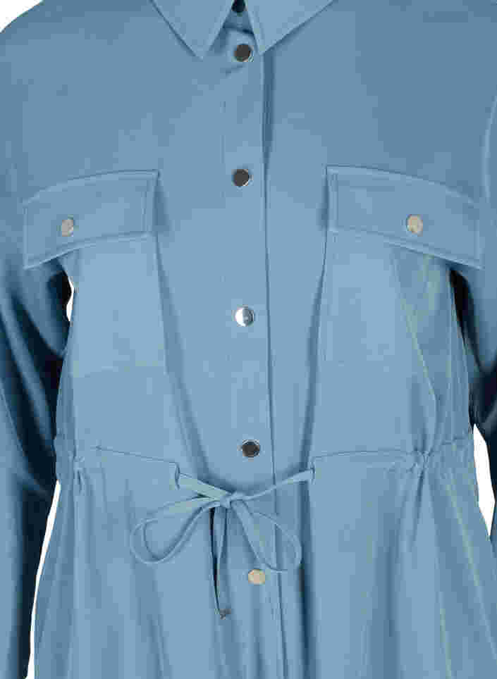 Långärmad skjortjacka med bröstfickor och knytning i midjan, Blue Shadow, Packshot image number 2