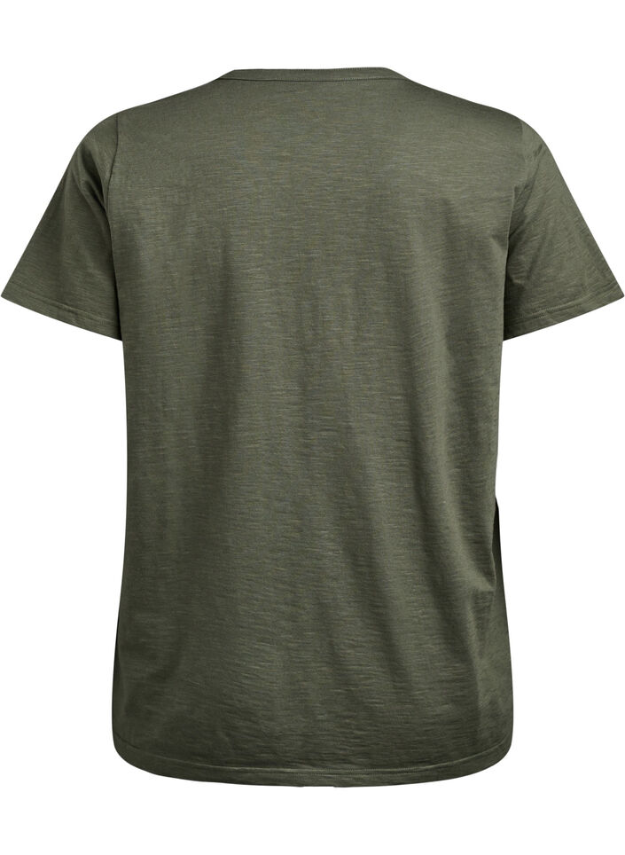 T-shirt med knappdetalj, Gr&ouml;n, Packshot image number 1
