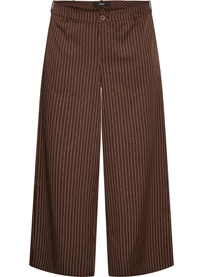 Kritstrecksrandiga byxor med strass och vida ben, Brun, Packshot image number 0