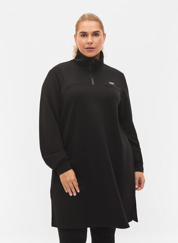 Sweatshirtklänning med hög krage, Black, Model image number 0