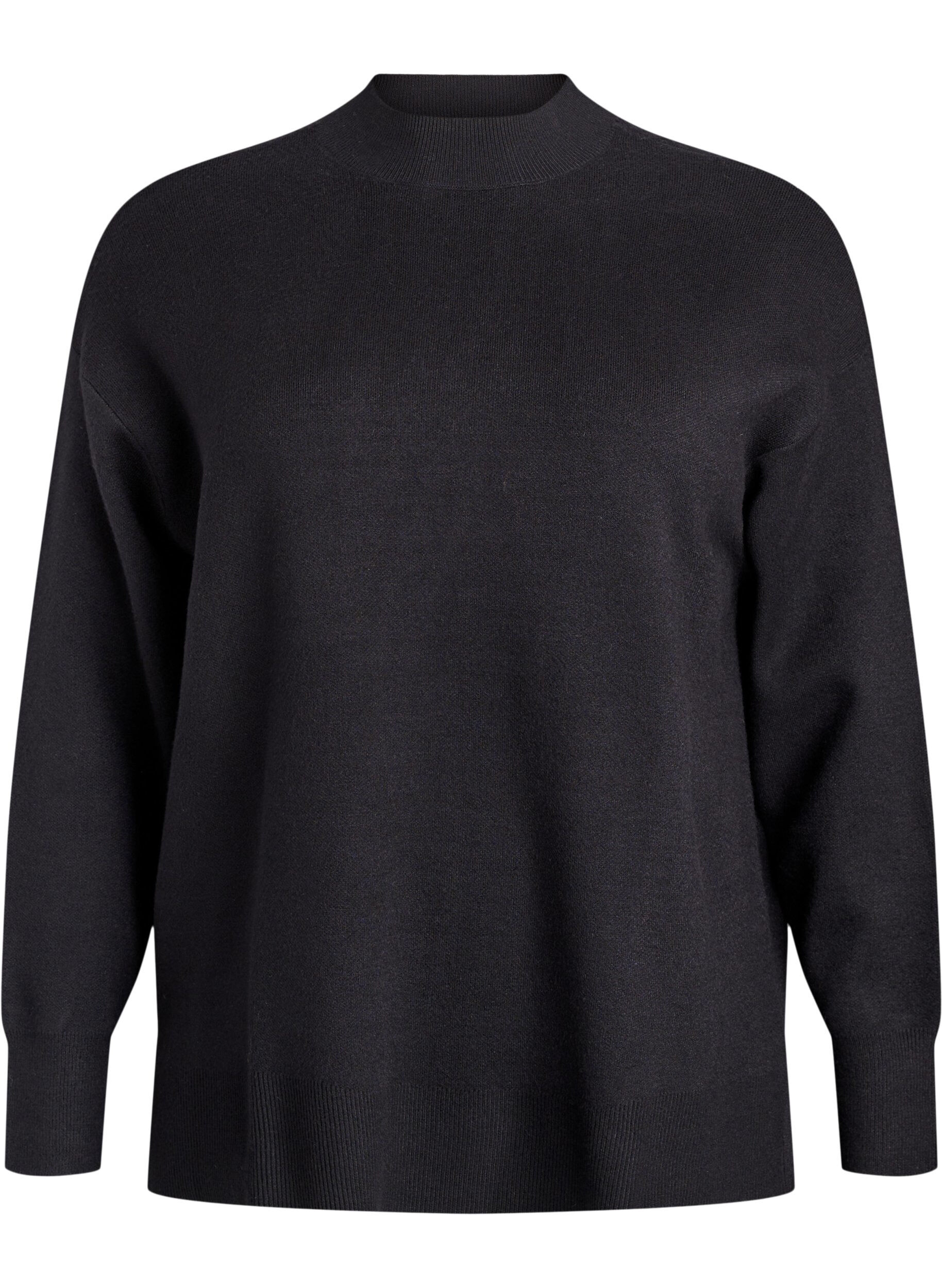 Stickad blus med h&ouml;g hals