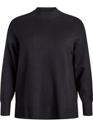 Stickad blus med hög hals, Svart
