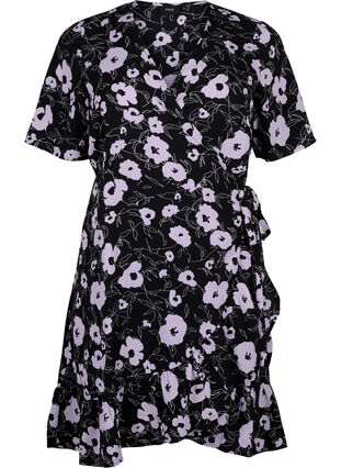 Omlottklänning med korta ärmar, Black Flower AOP, Packshot image number 0