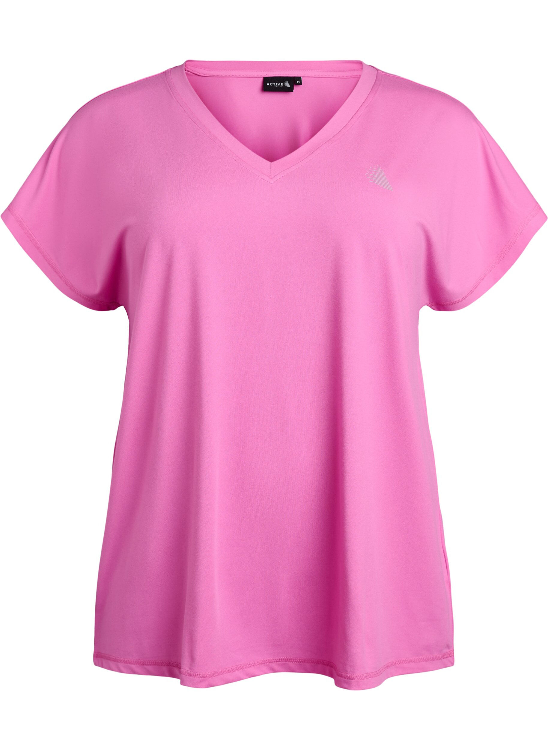 ZizziTr&auml;nings t-shirt med v-ringning och l&ouml;s passform, Rosa, Packshot image number 0