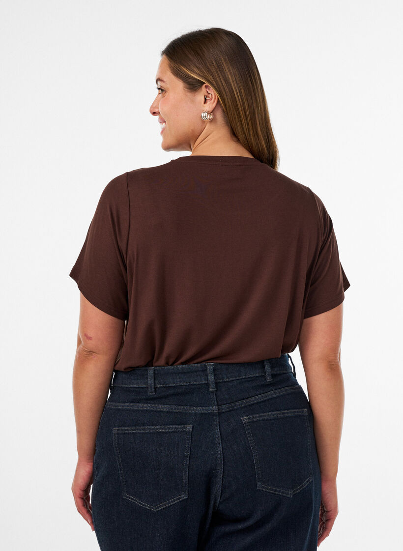 T-shirt i viskos med strass, Brun, Model image number 2