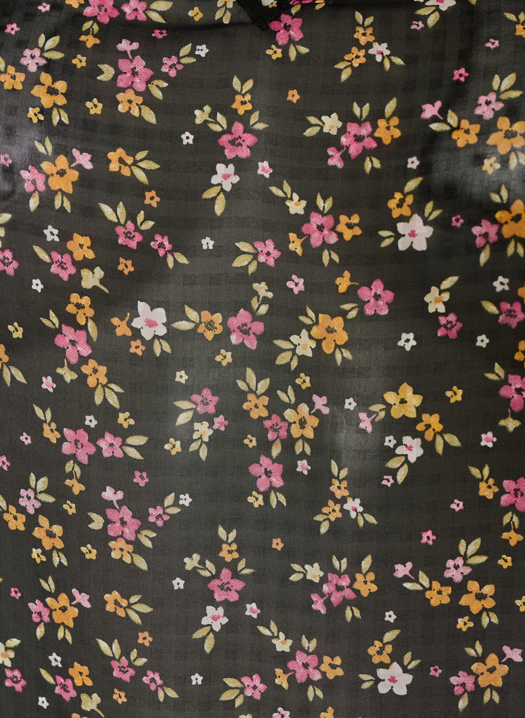 ZizziBlus med blommigt m&ouml;nster och v-ringning, Svart, Packshot image number 2