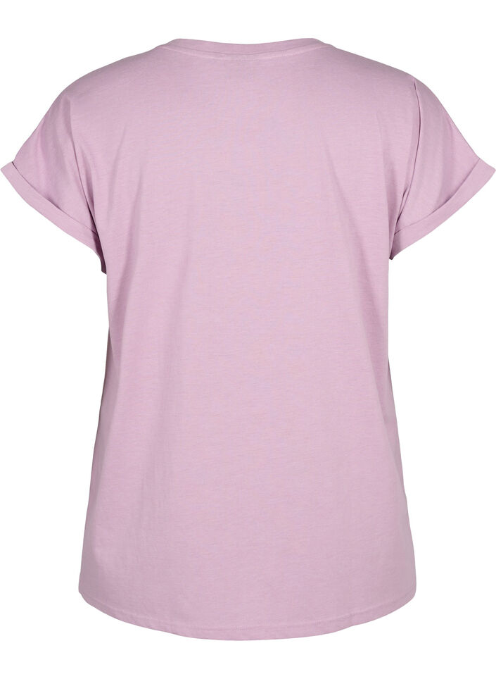 Kort&auml;rmad t-shirt i bomullsmix, Lila, Packshot image number 1