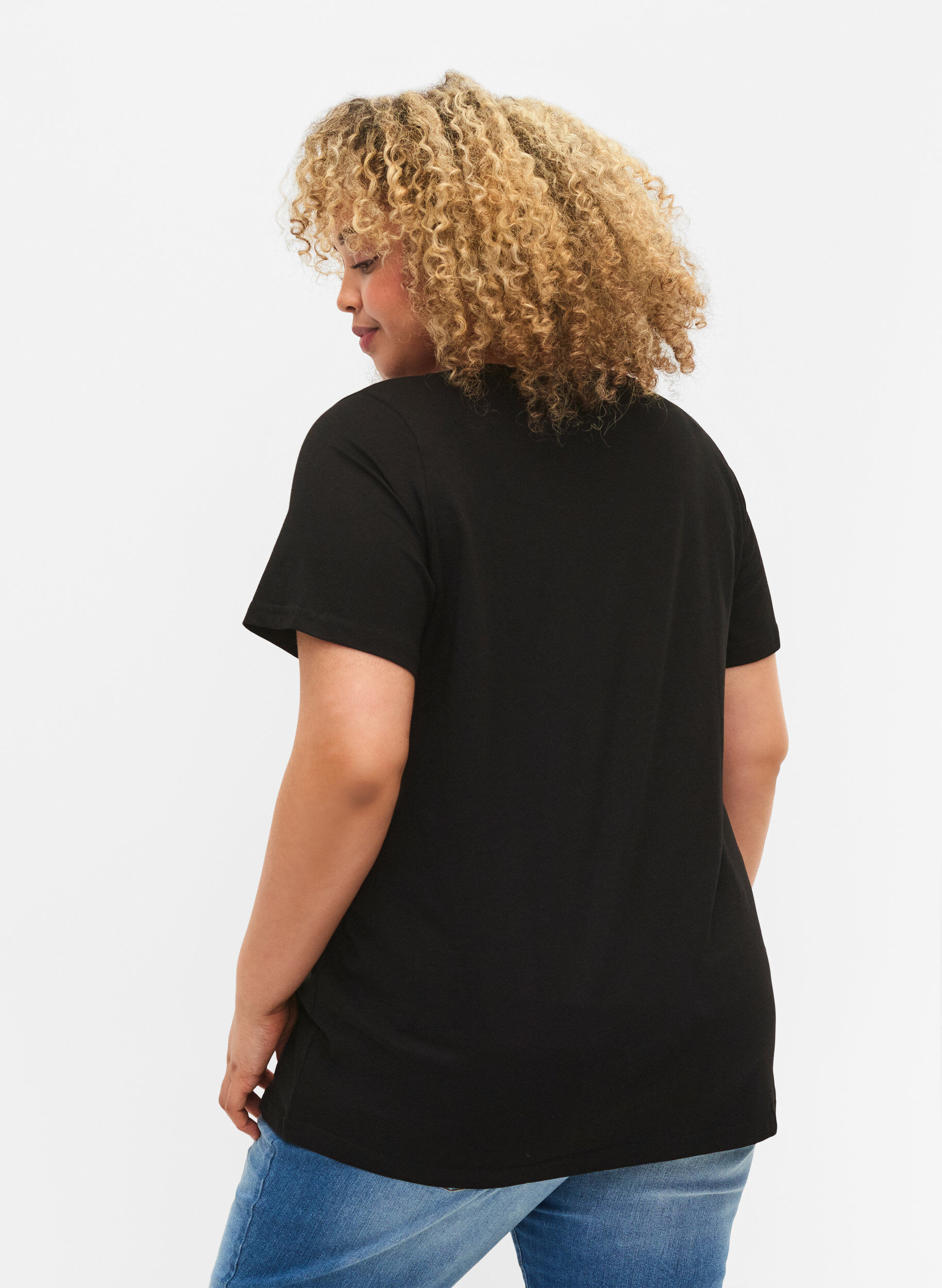 Zizzi 2-pack t-shirt i bomull, Black/Bright W, Model image number 1