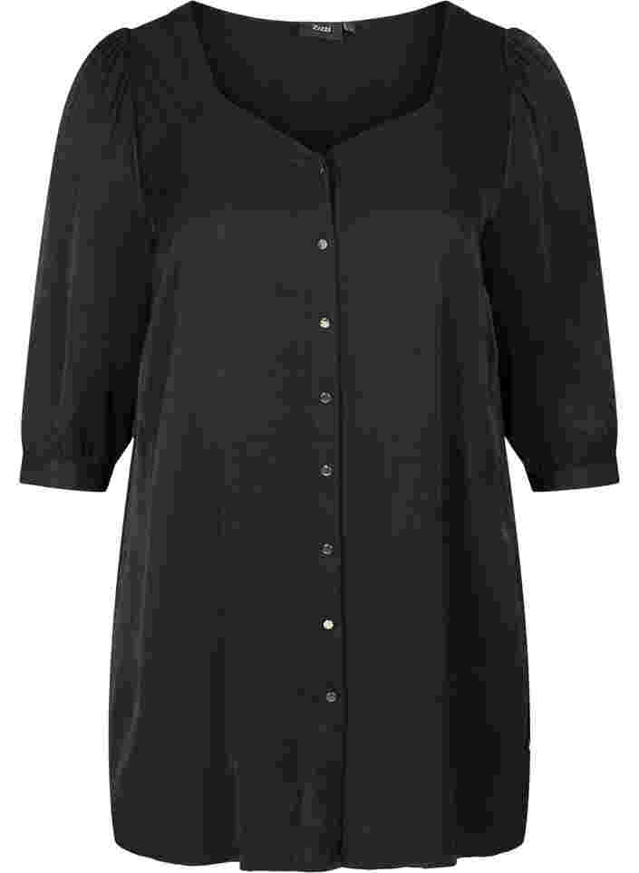 Tunika med knappar och 3/4 ärmar, Black, Packshot image number 0