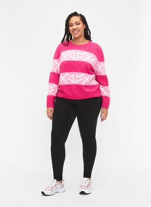 Randig stickad tröja med grafiskt mönster, Raspberry Rose Comb, Model image number 2