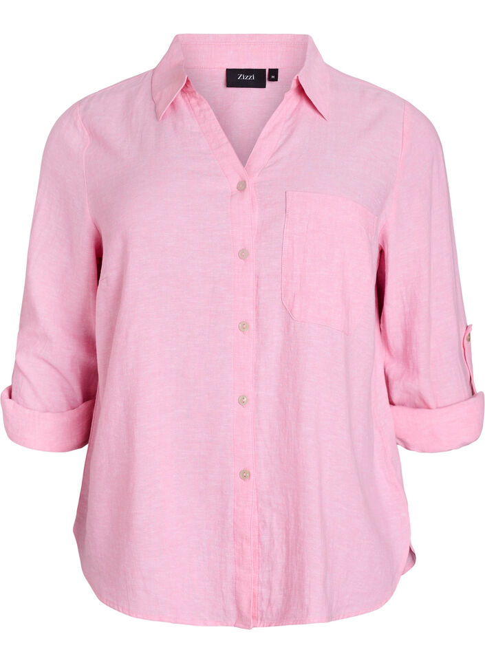 Skjorta i linne och viskos med 3/4-&auml;rmar, Rosa, Packshot image number 0