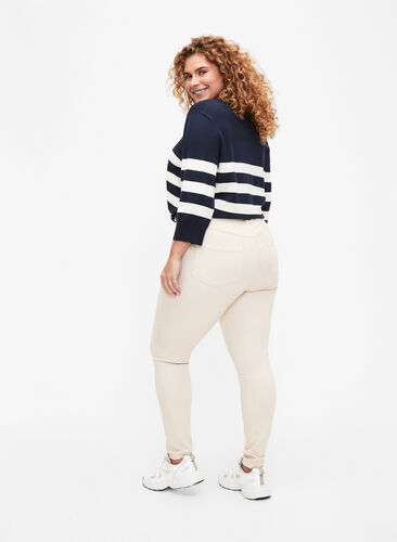 Amy jeans med supersmal passform och hög midja, Oatmeal, Model image number 1