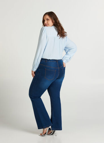 Ellen bootcut jeans med hög midja, Blue denim, Model image number 0