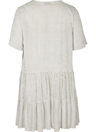 Kortärmad klänning med ränder och knappar, White Stripe, Packshot image number 1