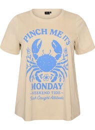 T-shirt i bomull med tryck, Beige