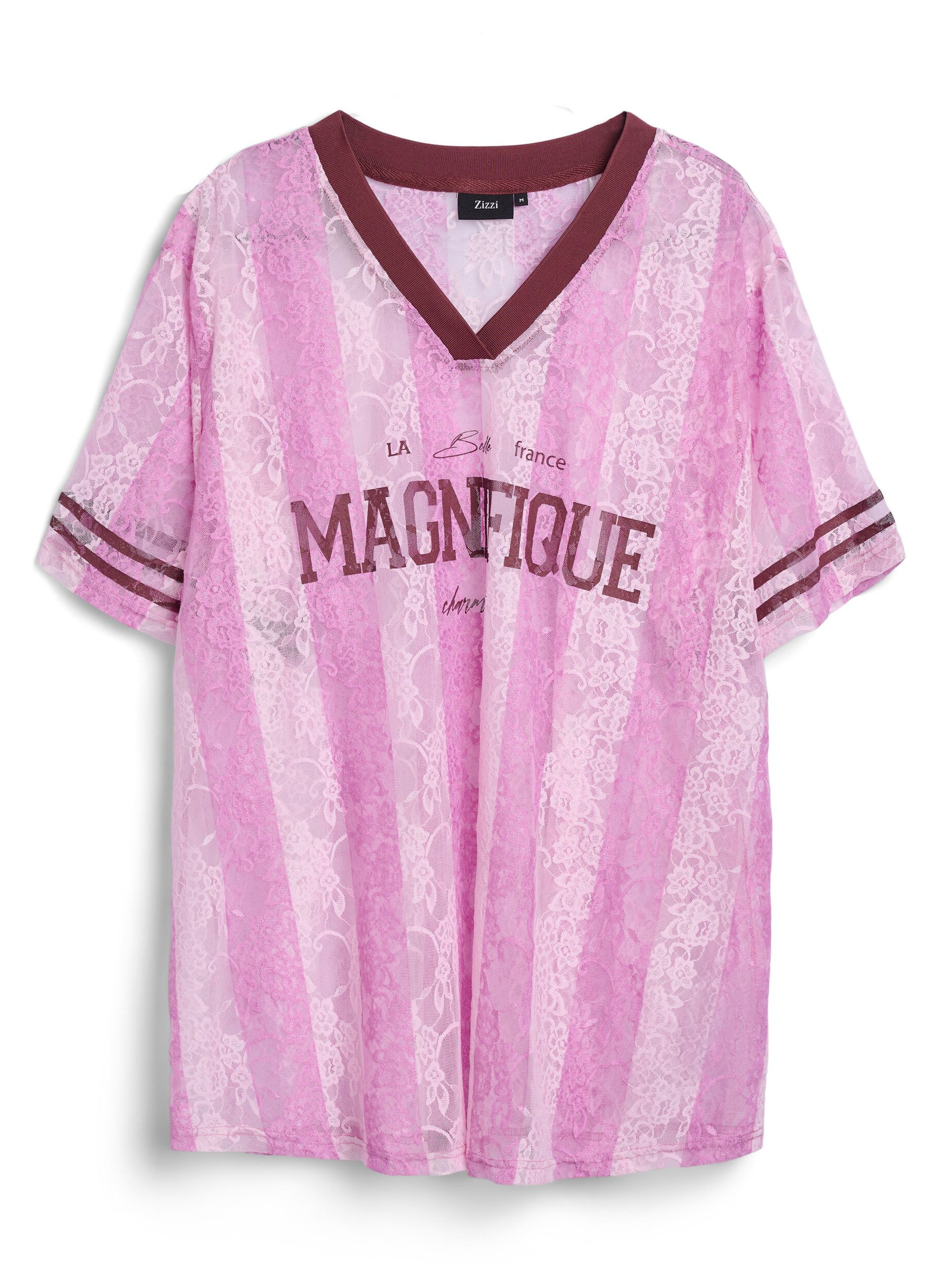 Randig spetsblus med statementm&ouml;nster