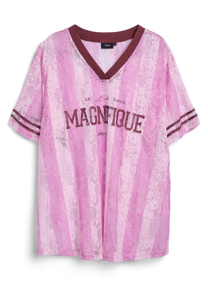 Randig spetsblus med statementmönster, Rosa, Packshot image number 0