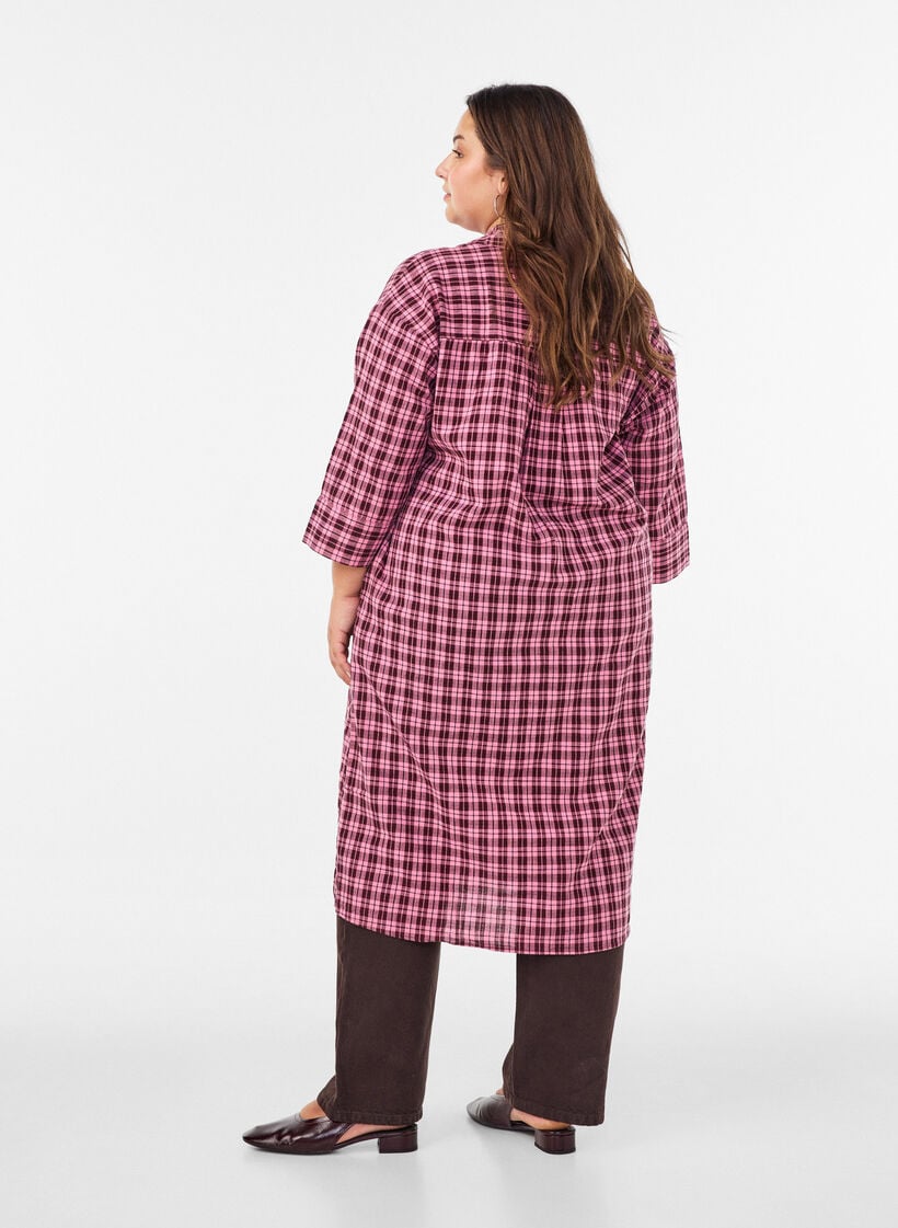 L&aring;ng rutig skjorta med 3/4-&auml;rmar, Rosa, Model image number 1